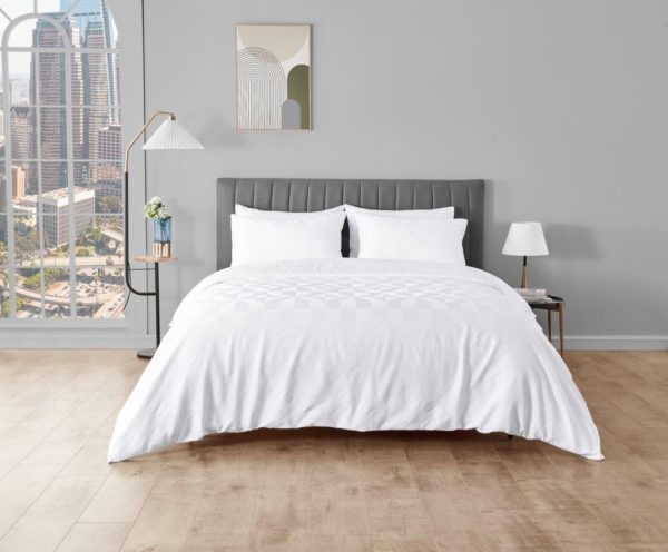Ely Diamond Embossed Pattern Duvet Cover Signature Microfibre Bedding Set - Image 2