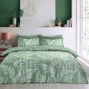 Fern Duvet Cover Green Leaves Reversible Bedding Set With Pillow Case
