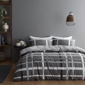 Happy Daze Duvet Cover Grey Stripe Reversible Bedding Set With Pillow Case