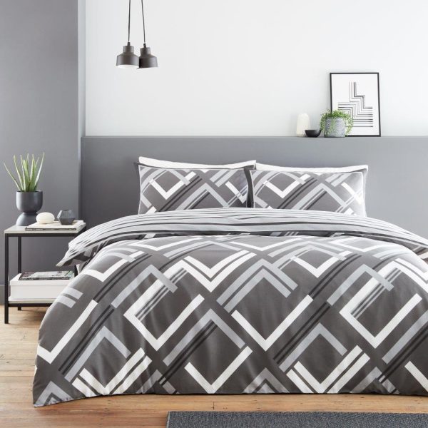 Harlow Charcoal Duvet Cover Reversible Bedding Set With Pillow Case