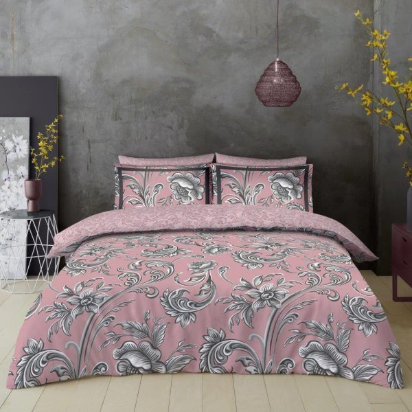 Imogen Duvet Cover Reversible Blush Pink Floral Bedding Set With Pillow Case