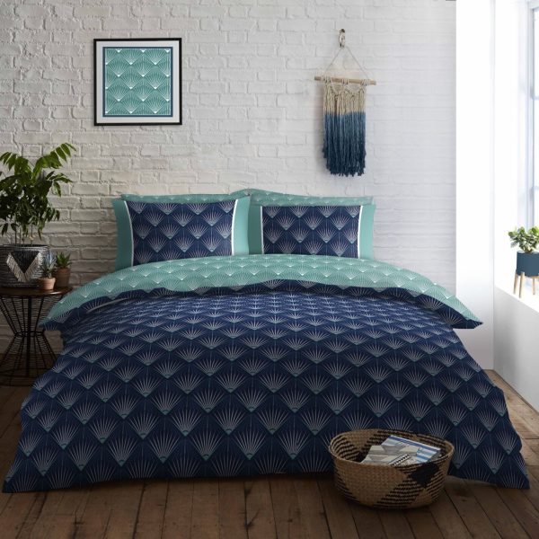 Kaya Duvet Cover Reversible Diamond Pattern Navy Bedding Set With Pillow Case