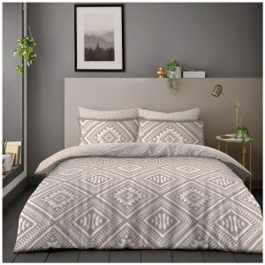 Kentish Duvet Cover Reversible Natural Geo Square Bedding Set With Pillow Case