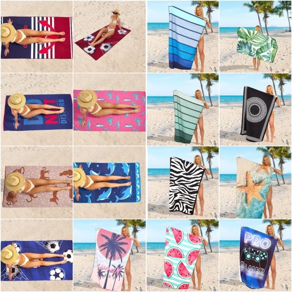 Sand Free Printed Beach Towel Quick Dry Sports Lightweight Jumbo Bath Towel 100 x 180cm