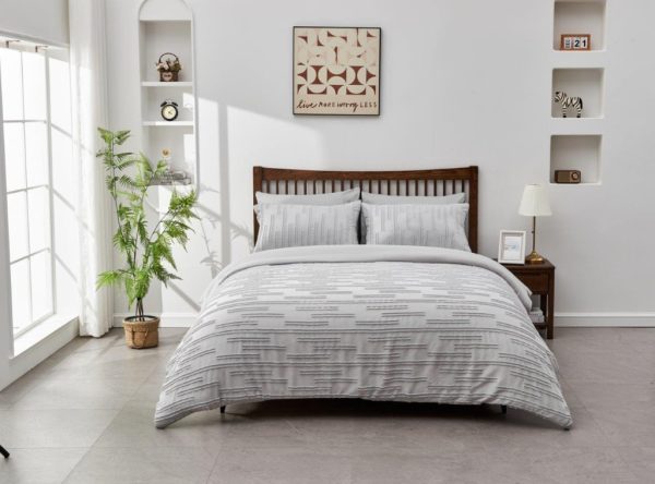 Quincy Duvet Cover With Pillowcase Stripes Microfibre Bedding Set - Image 3