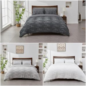 Quincy Duvet Cover With Pillowcase Stripes Microfibre Bedding Set