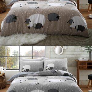 Sheep Print Duvet Cover With Pillowcase Polycotton Reversible Bedding Set