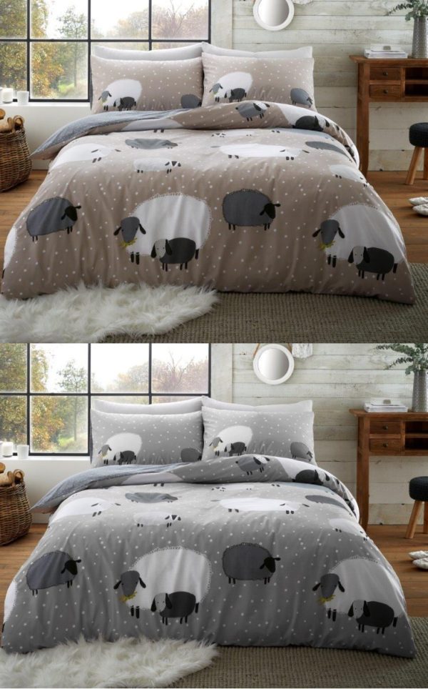 Sheep Print Duvet Cover With Pillowcase Polycotton Reversible Bedding Set