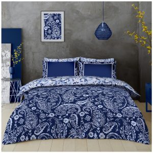 Sia Paisley Floral Duvet Cover Reversible Navy Paisley Bedding Set With Pillow Case