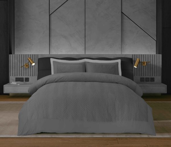 Winslow Duvet Cover With Pillowcase Signature Velvet Herringbone Bedding Set - Image 4