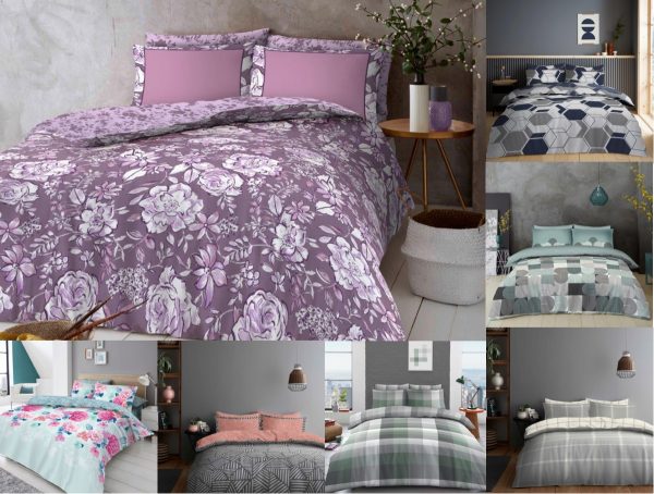 4 Piece Complete Printed Floral Duvet Cover With Fitted Sheet & Pillow Case Bedding Set