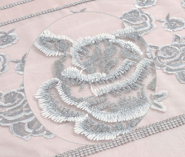 Amara Embroidered Flowers Diamante Duvet Cover Set or Bed Runner Luxury Polyester Bedding Set - Image 5
