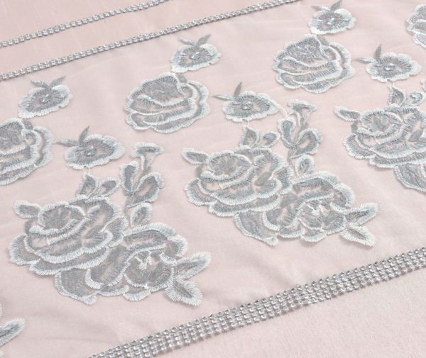 Amara Embroidered Flowers Diamante Duvet Cover Set or Bed Runner Luxury Polyester Bedding Set - Image 6