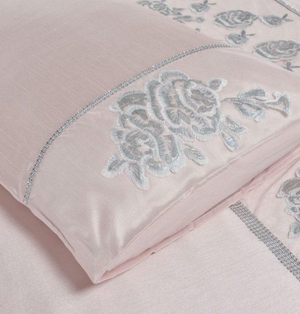 Amara Embroidered Flowers Diamante Duvet Cover Set or Bed Runner Luxury Polyester Bedding Set - Image 7