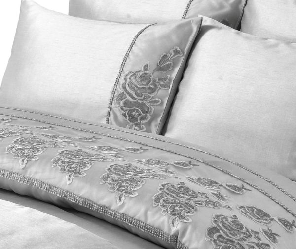 Amara Embroidered Flowers Diamante Duvet Cover Set or Bed Runner Luxury Polyester Bedding Set - Image 4