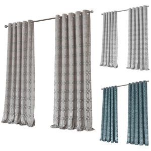 Luxury Geo Velvet Pair Curtains Fully Lined Eyelet Geometric Ring Top 2 Panel Set