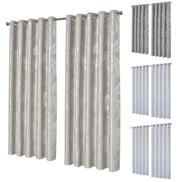 Leaf Foil Blackout Eyelet Pair Sparkle Curtains Metallic Thermal Ring Top 2 Panels