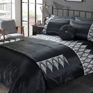 Mabel Black Embroidered Sequin Diamante Duvet Cover Set or Bed Runner / Cushion Range Of Collection