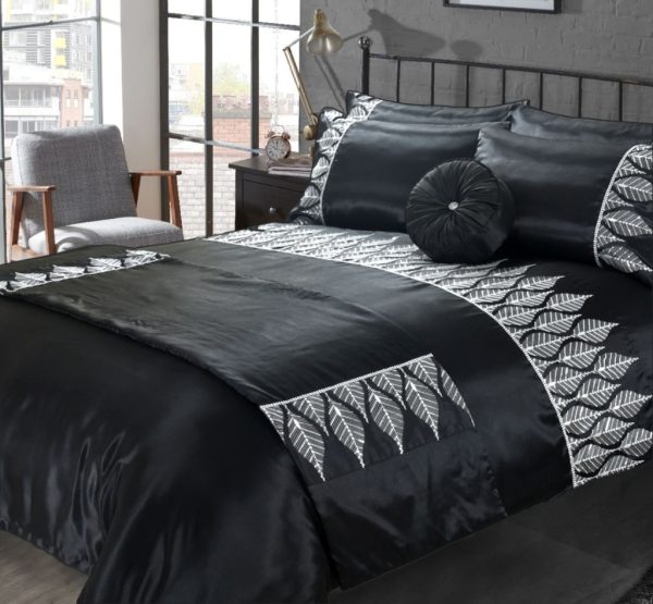 Mabel Black Embroidered Sequin Diamante Duvet Cover Set or Bed Runner / Cushion Range Of Collection