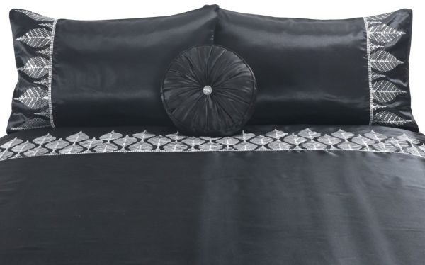 Mabel Black Embroidered Sequin Diamante Duvet Cover Set or Bed Runner / Cushion Range Of Collection - Image 2
