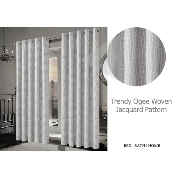 Paris Jacquard Pair Curtains Fully Lined Eyelet Geometric Damask Ring Top 2 Panel Set - Image 3