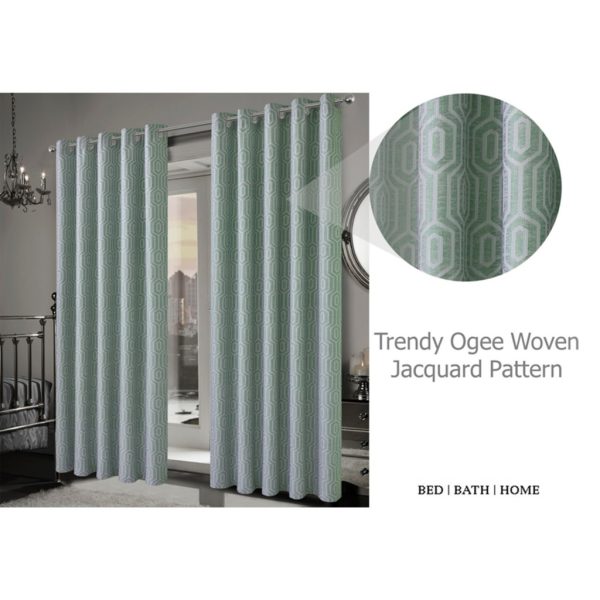 Paris Jacquard Pair Curtains Fully Lined Eyelet Geometric Damask Ring Top 2 Panel Set - Image 2