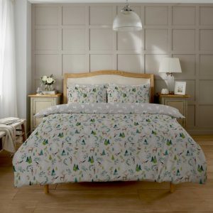 Snowy Reindeers Duvet Cover With Pillowcase Polycotton Christmas Bedding Set