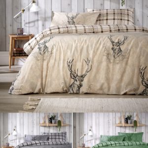 Highland Stag Duvet Cover With Pillowcase Reversible Cotton Blend Christmas Bedding Set
