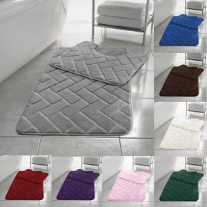Blocks Memory Foam 2 Piece Bath Mat Set Soft Water Absorbent Non Slip Bathroom Rug
