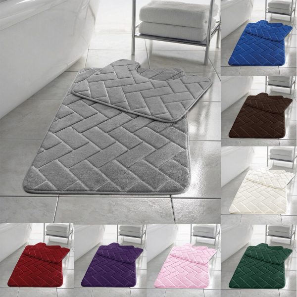 Blocks Memory Foam 2 Piece Bath Mat Set Soft Water Absorbent Non Slip Bathroom Rug