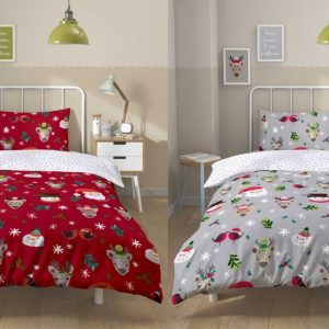 Santa & Friends Duvet Cover With Pillowcase Reversible Polycotton Christmas Bedding Set