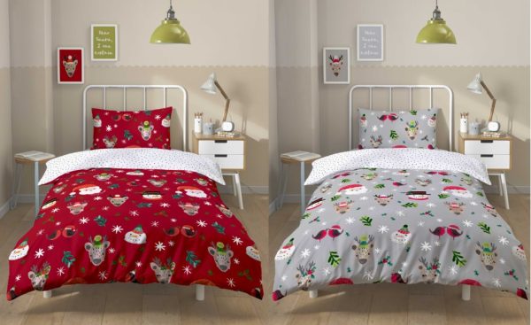 Santa & Friends Duvet Cover With Pillowcase Reversible Polycotton Christmas Bedding Set