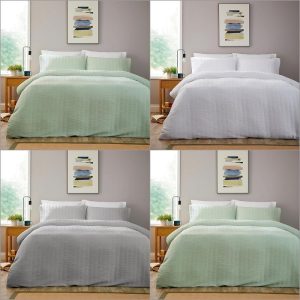Belgravia Duvet Cover With Pillowcase Easy Care Microfibre Seersucker Bedding Set