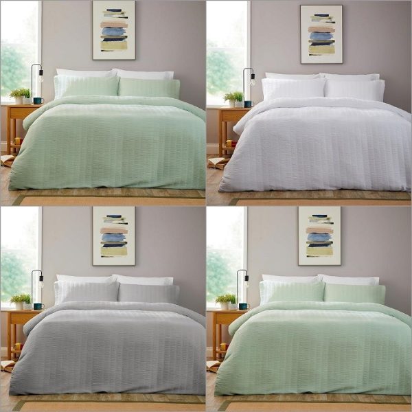 Belgravia Duvet Cover With Pillowcase Easy Care Microfibre Seersucker Bedding Set