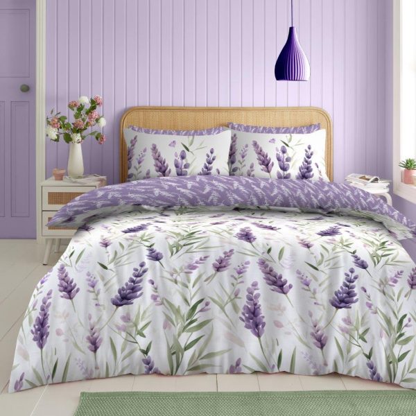 Lavender Duvet Cover With Pillowcase Reversible Polycotton Floral Purple Bedding Set