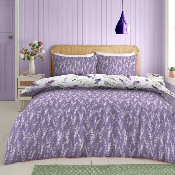 Lavender Duvet Cover With Pillowcase Reversible Polycotton Floral Purple Bedding Set - Image 2