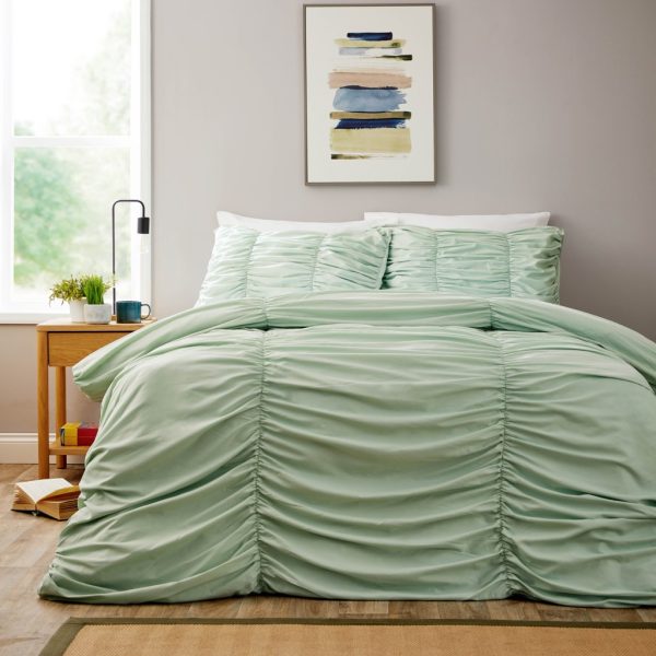 Ruched Duvet Cover With Pillowcase Ease Care Soft Ruffled Pleated Microfibre Bedding Set - Image 2