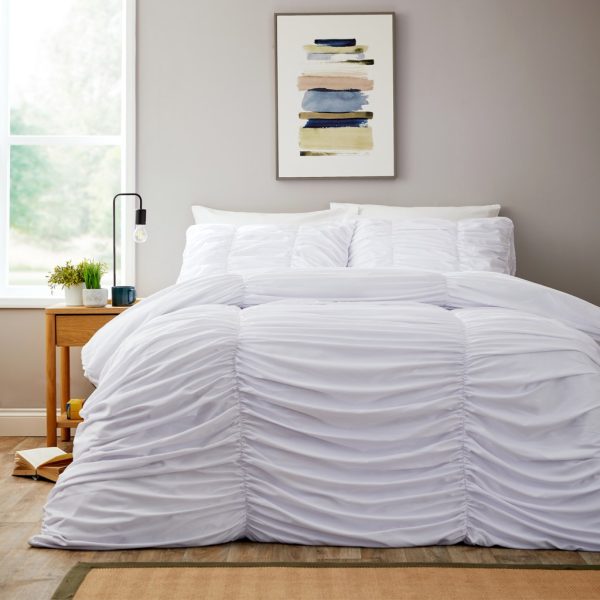 Ruched Duvet Cover With Pillowcase Ease Care Soft Ruffled Pleated Microfibre Bedding Set - Image 3