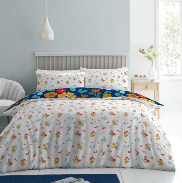 Printed Duvet Cover With Pillowcase Reversible Polycotton Floral Bedding Set - Image 9