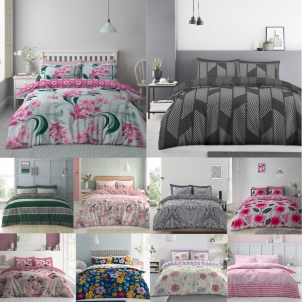 Printed Duvet Cover With Pillowcase Reversible Polycotton Floral Bedding Set