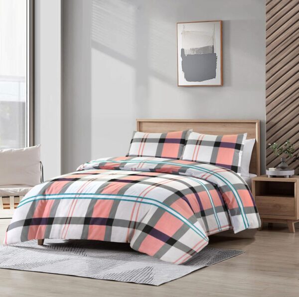 Remi Check Pattern Printed Duvet Cover With Pillowcase Polycotton Geometric Bedding Set - Image 2