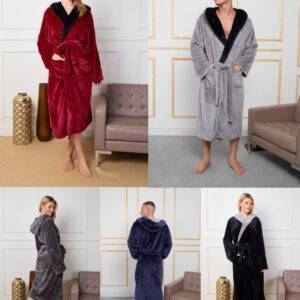 Men Women Unisex Flannel Hooded Bathrobe Soft & Durable Towel Dressing Gown