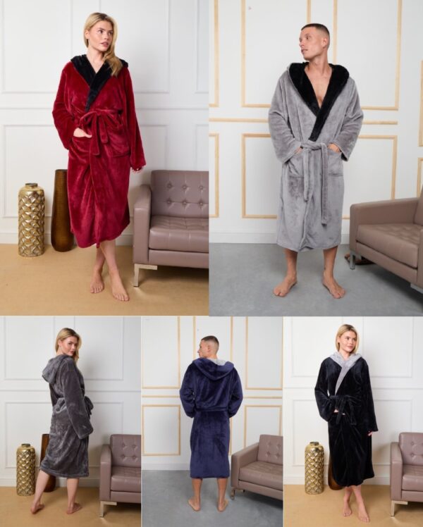 Men Women Unisex Flannel Hooded Bathrobe Soft & Durable Towel Dressing Gown