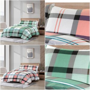 Remi Check Pattern Printed Duvet Cover With Pillowcase Polycotton Geometric Bedding Set