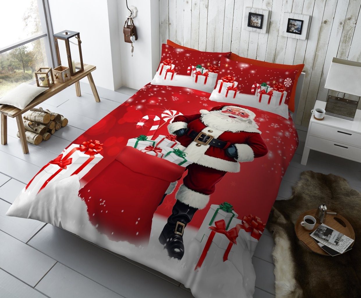 Jolly Santa Duvet Cover With Pillowcase Christmas Microfibre Bedding Set
