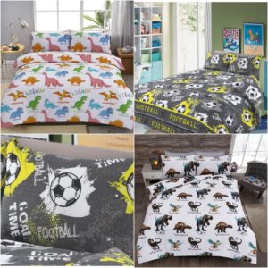 Printed Duvet Cover With Pillowcase Polycotton Dinosaur & Football Kids Bedding Set