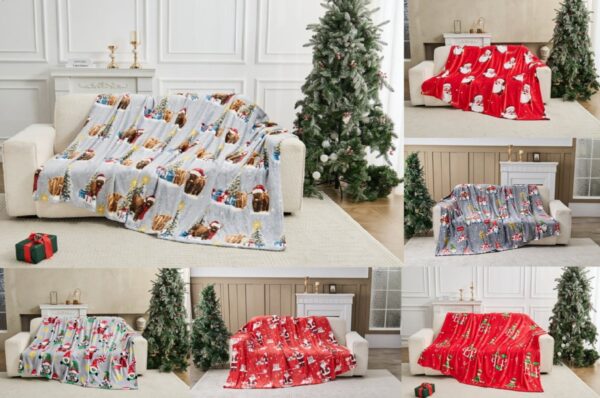 Xmas Flannel Sherpa Fleece Sofa Bed Throw Super Soft Christmas Blanket