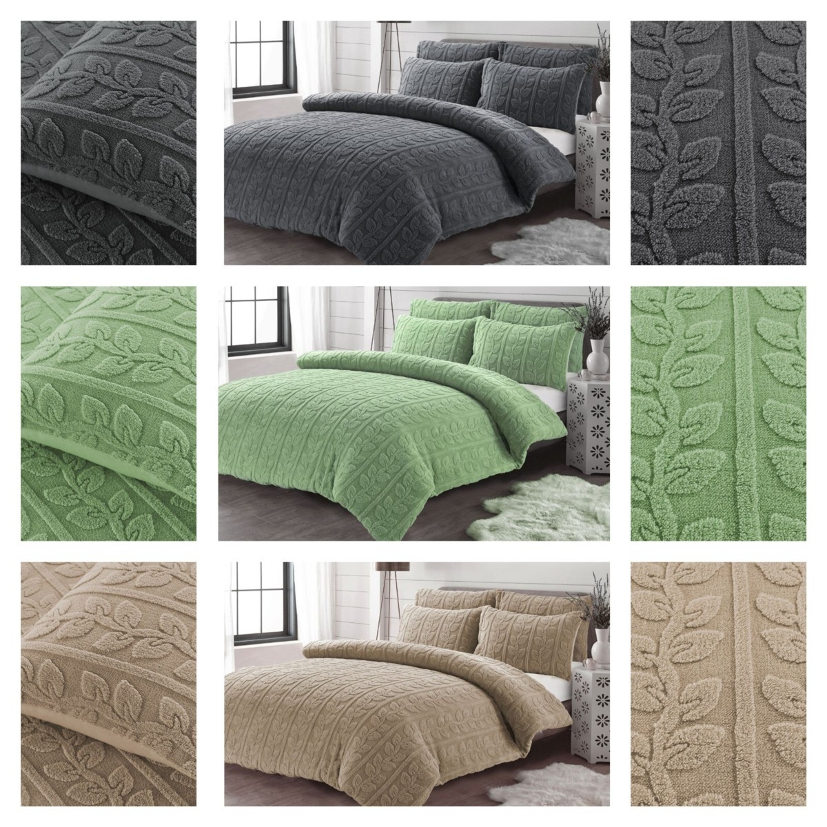 Leaves Teddy Duvet Cover with Pillowcase Super Soft Warm Bedding Set