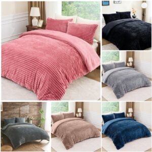 Osum Ribbed Teddy Fleece Duvet Cover with Pillowcase Thermal Bedding Set