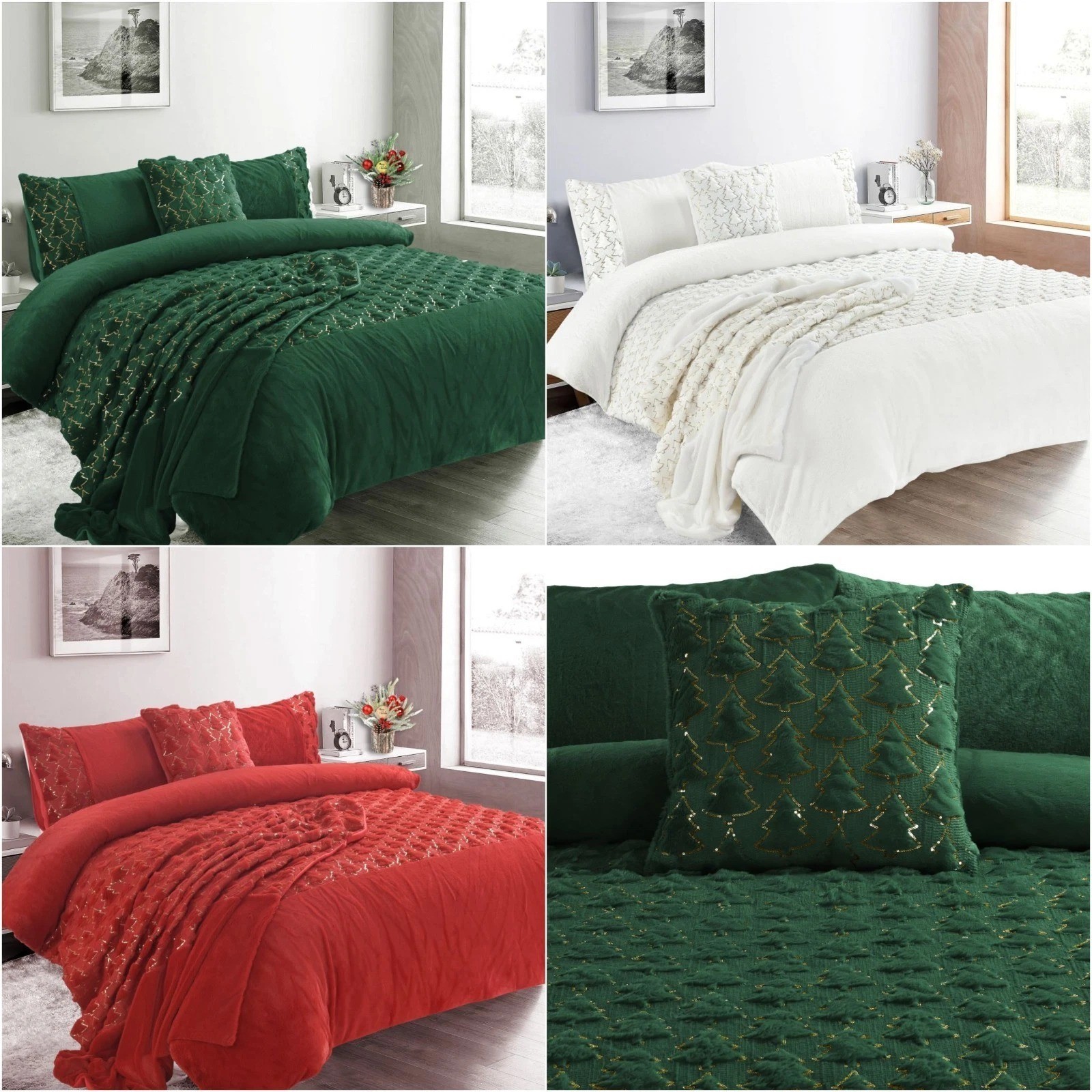 Christmas Tree Teddy Fleece Duvet Cover Bedding Set Or Throws or Cushion Cover